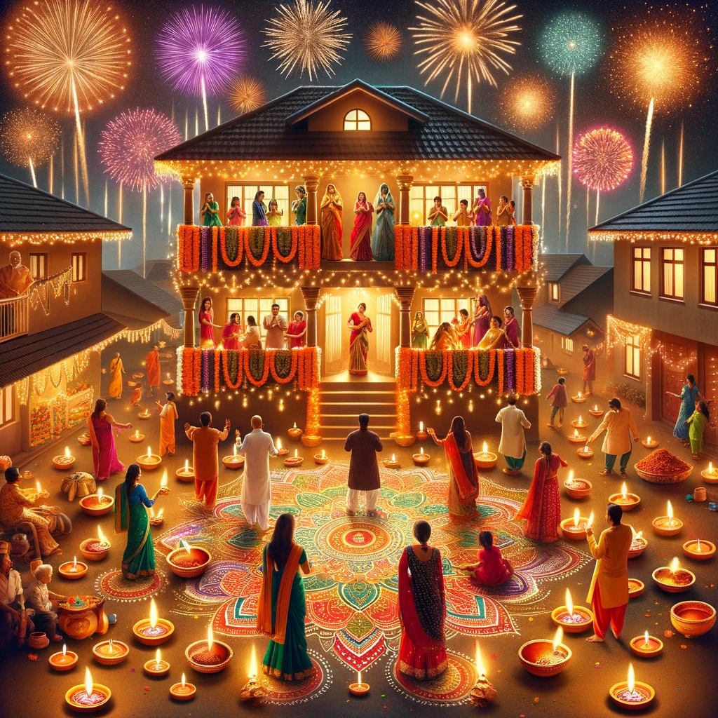 인도의 디와리(Diwali) 명절에 사람들이 밤에 불을 밝히고 기념하고 있다. 